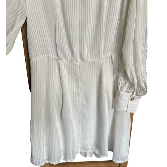 Rebecca Taylor Shadow Stripe Dress Long Peasant Sleeves Flowy Mini White Size 4 - Picture 8 of 15
